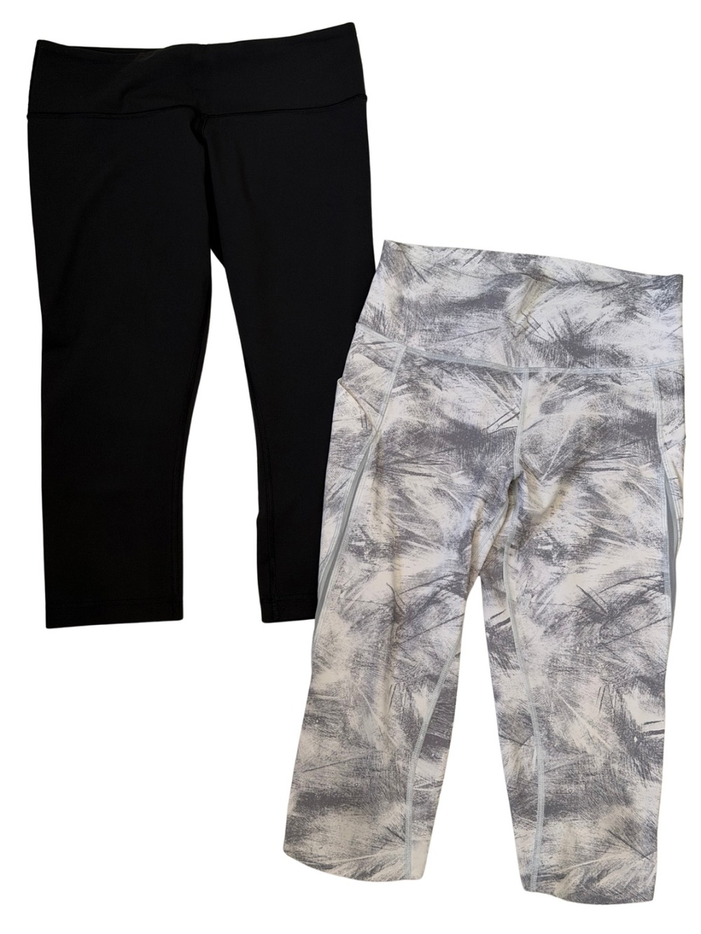 Lululemon Cropped Leggings Bundle Black + Gray/White Print Size 8